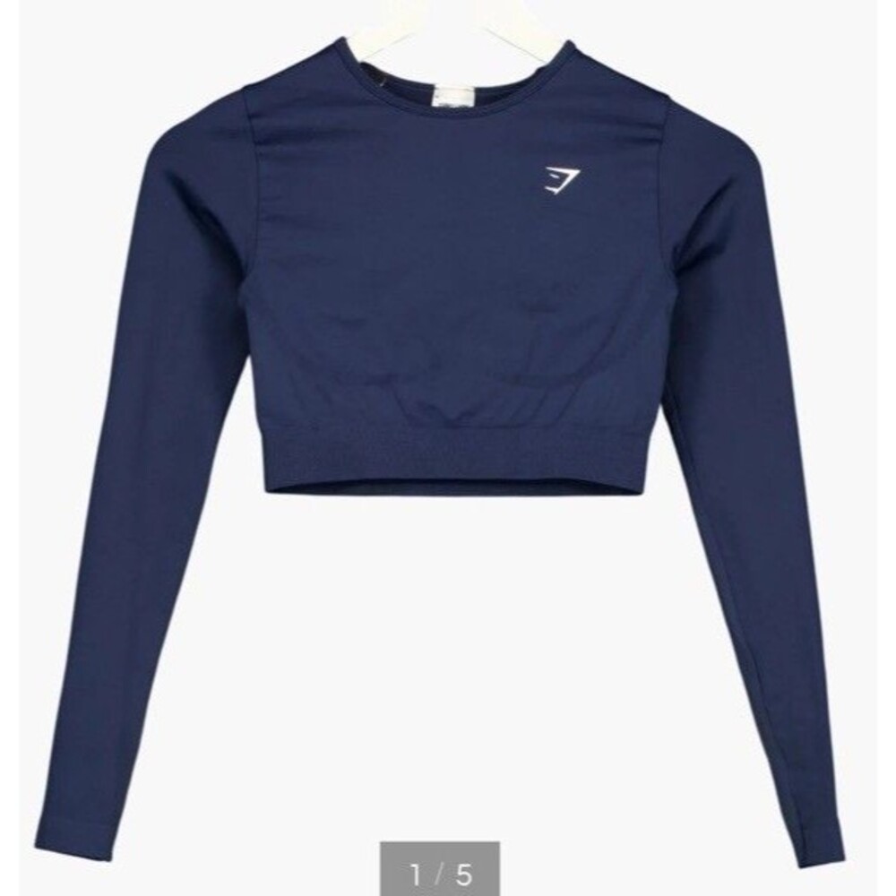 Gymshark Womens Medium Navy Cropped Long Sleeve Athletic Training Top